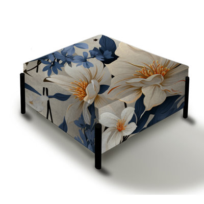 Industrial Ivory Fusion Floral Pattern - Floral Large Square Ottoman