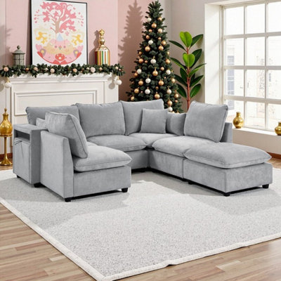 Canapé modulaire modulaire avec rangement et ports USB Revêtement en chenille configurable en L ou en U