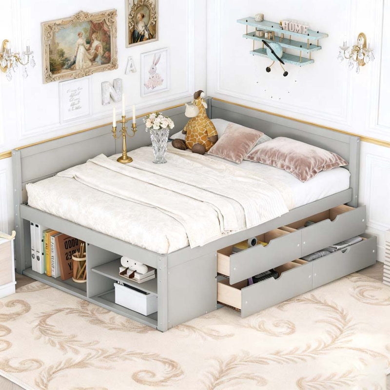 Twin Size Daybed with Drawers and Shelves, Gray