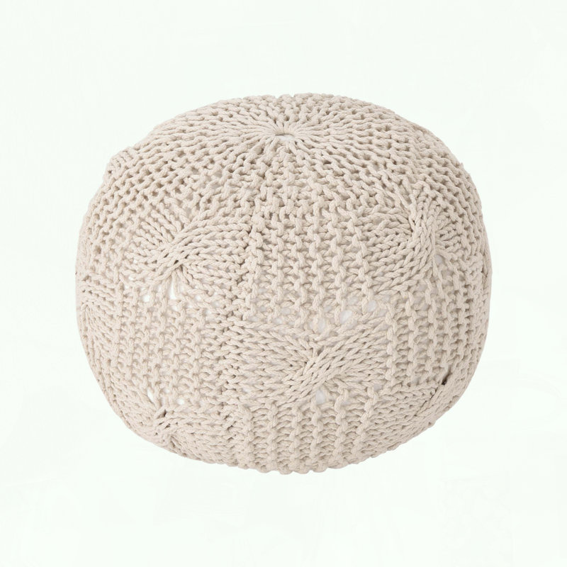 Pouf rond en coton tricoté à la main avec couleur beige, Beige
