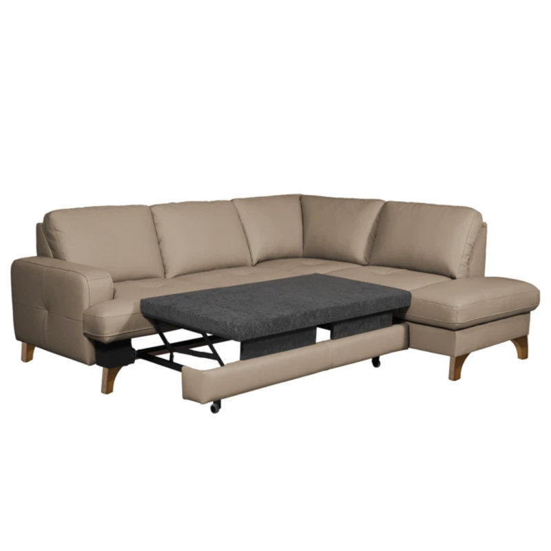 Damar Leather Corner Sofa with Sleeping Function and Storage, Right Hand Facing, Damar Tan Genuine Leather