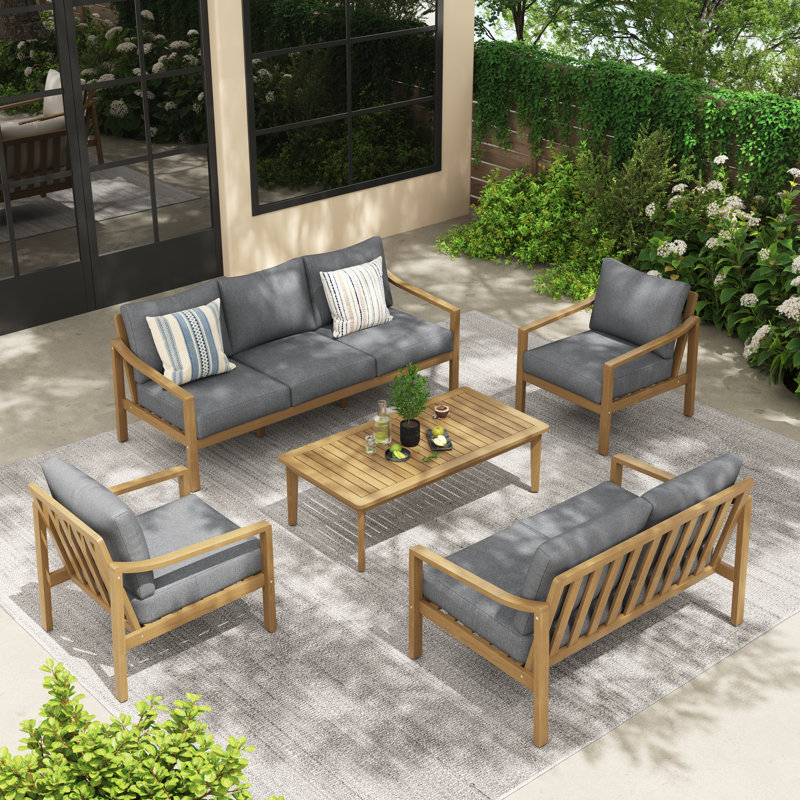 7 - Person Outdoor Seating Group With Cushions, Gray