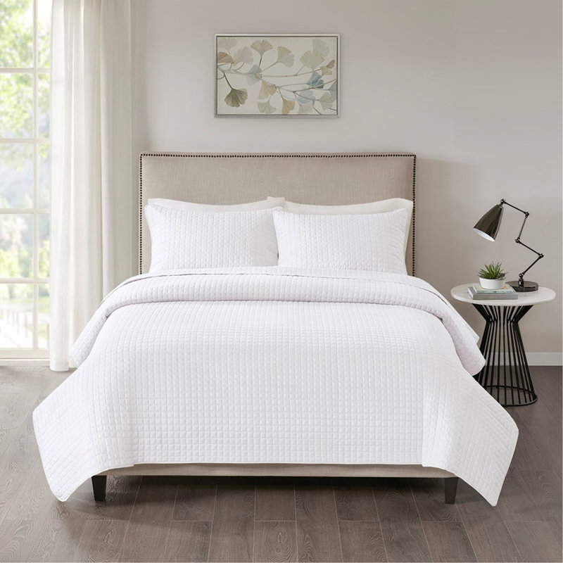 Ensemble de courtepointe réversible 3 pièces blanc double / grand, Courtepointe double / grand + 2 pièces supplémen, Blanc