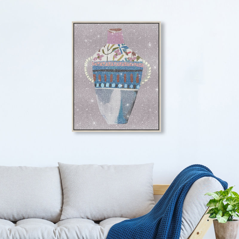 Floral Amphora Graphic Art Canvas, 46"H x 37"W, Silver Floater Frame