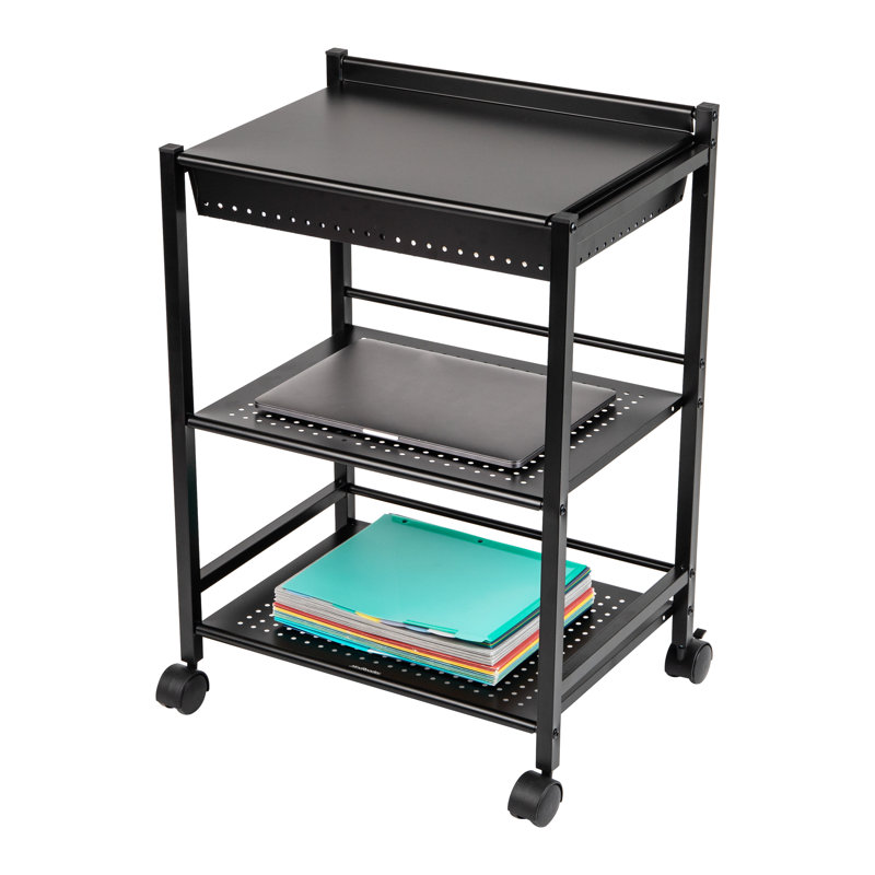  Chariot avec compartiment couvert, organisateur de bureau, rangement, 3 niveaux, bureau, métal, noir