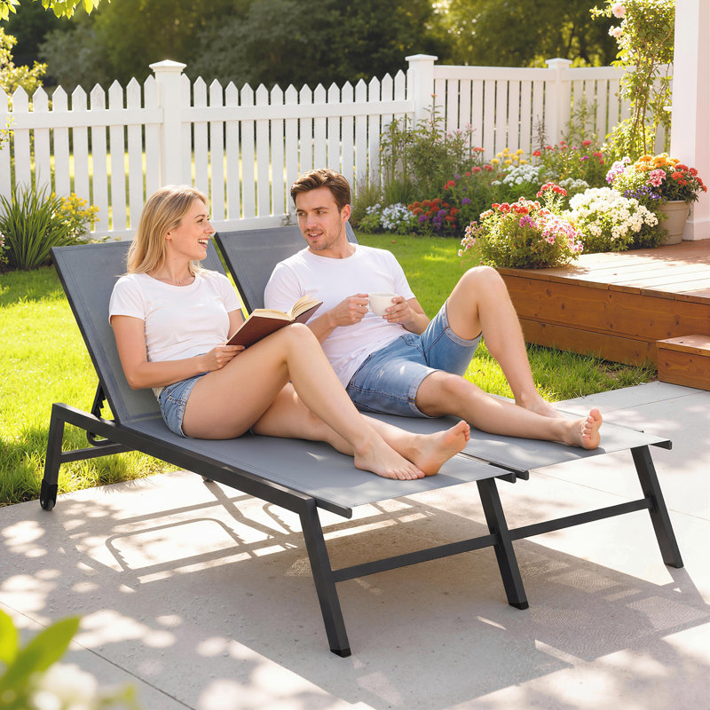 Chaise longue réglable à 5 positions, gris