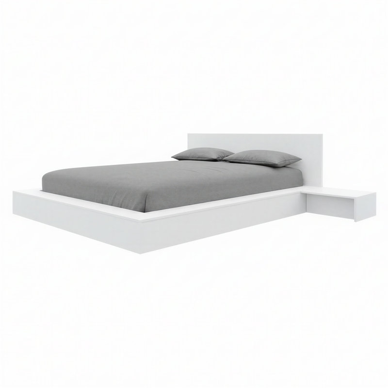 Ensemble de chambre à coucher avec lit plateforme 3 pièces Makoa, Blanc, Très grand lit