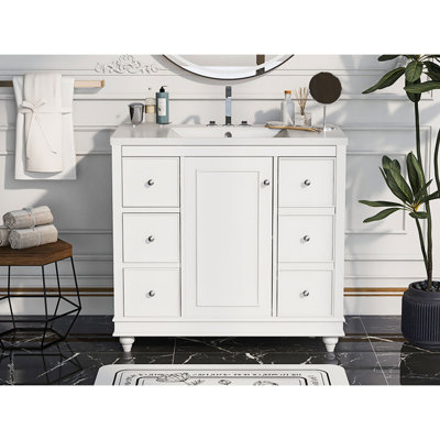 Dakira 36'' Free Standing Single Bathroom Vanity with Solid + Manufactured Wood Top -  Charlton HomeÂ®, 6057C8AA1CF74F57A5466191D53F9410