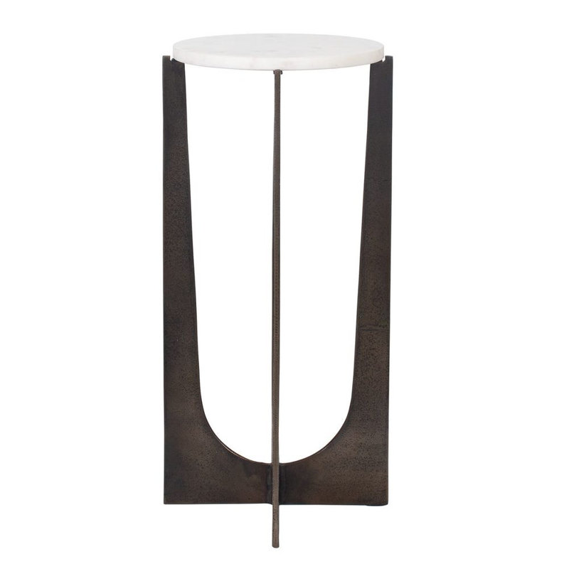  White Marble Accent Table – 24" H Brass Bronze Frame Side Table