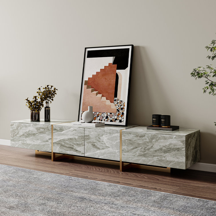 Modern TV Stand, Luxury Media Console with 4 wood Drawers, Fully-Assembled