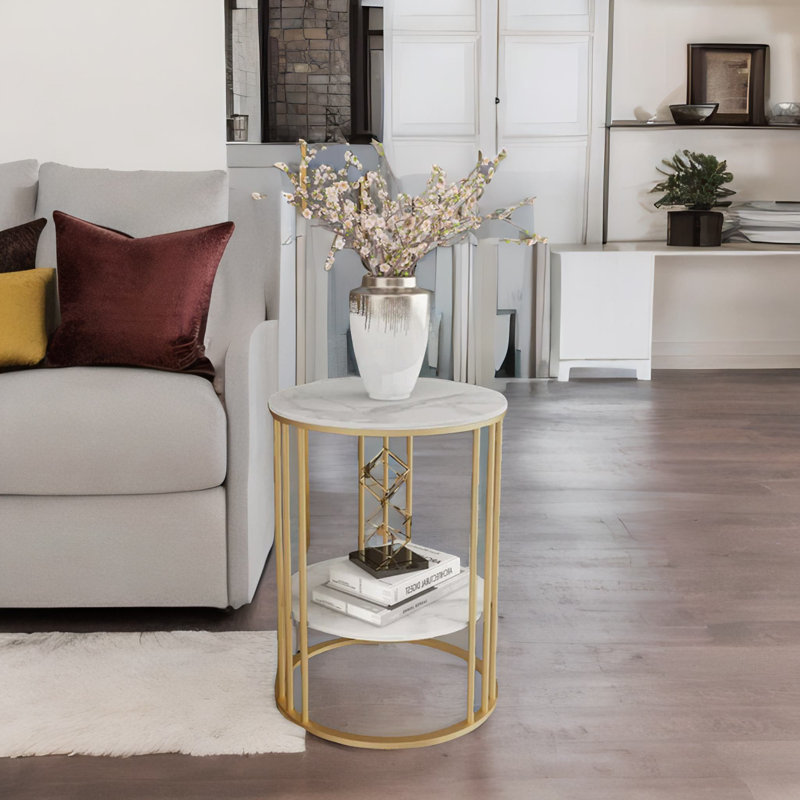 Kensington 2 Tier Round Faux Marble Accent Coffee Side Table