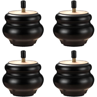 Solid Wood Furniture Bun Feet Set Of 4, Classic Round Design For Sofa, Couch, Cabinet, And Dresser, Easy Installation With Included Hardware