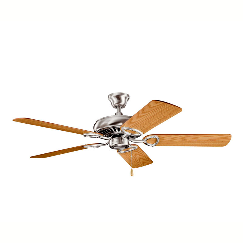 Ventilateur de plafond à 5 pales de 52 po Sutter Place, Acier inoxydable brossé avec pales de chêne Ligh