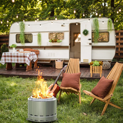 Foyer d'extérieur 19,5 po - Feu de joie à basse fumée en acier inoxydable pour le camping, le patio, l'extérieur avec un puissant brûleur à bois portatif à génération de chaleur intense