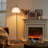 Black Arc Floor Lamp With Fabric Shade And Inline Switch