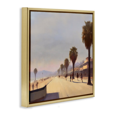 Palm Tree Boulevard Gold Framed Floater Canvas Wall Art by Noah Bay