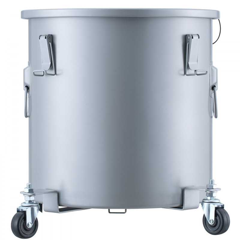 Fryer Grease Bucket, 10 Gal Oil Disposal Caddy with Caster Base, Carbon Steel Rust-Proof Coating, Oil Transport Container with Lid, Lock Clips, Filter Bag for Hot Cooking Oil Filtering, Gray