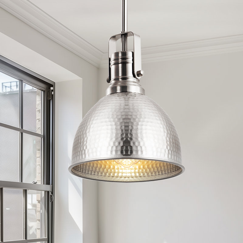 Luminaire suspendu moderne en nickel martelé à 1 lumière, luminaire suspendu moderne en métal