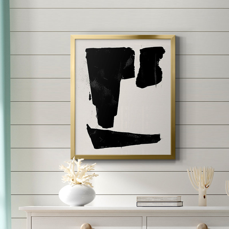«Triple Block Print I», toile encadrée de qualité supérieure - prête à être accrochée, Or, H 24 po x l 20 po