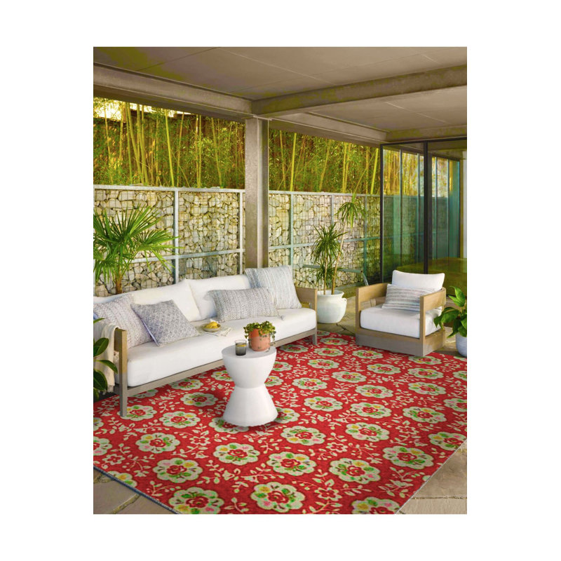 Tapis rouge brodé à motif floral lavable à la machine, Sous-tapis rectangulaire 4 pi 7 po x 6 pi 7 po inc