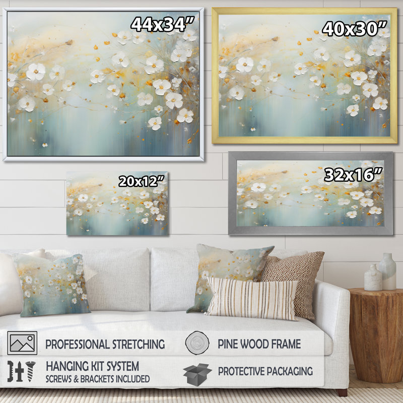 «Blossoming Daisy Delicate Blossoming Wildflower I», reproduction sur toile, H 16 po x l 32 po x P 1 po, Cadre simple noir