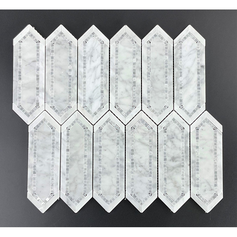 2" x 6.5" Natural Stone Color Variation Honeycomb Mosaic Wall & Floor Tile, White Carrara / Italian Gray