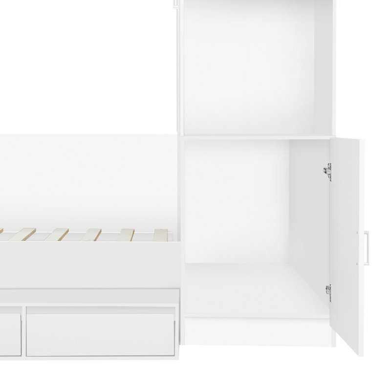 Lit de rangement 6 tiroirs avec bureau, armoires et armoire, Blanc