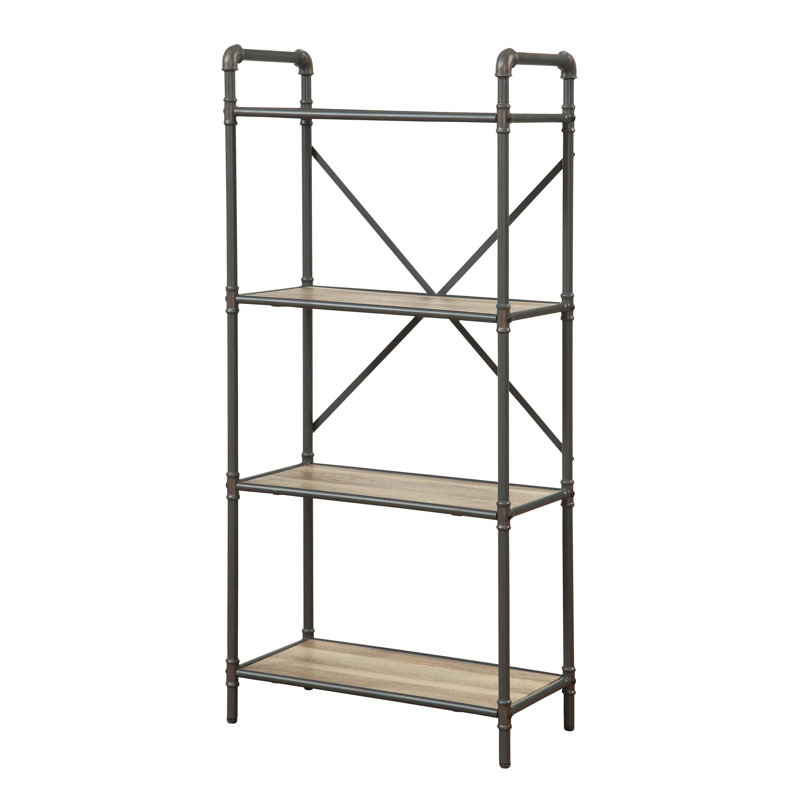 Bibliothèque en chêne antique et gris sablé, (4 Shelves) 49.5"H x 26.5"W x 14.5"D