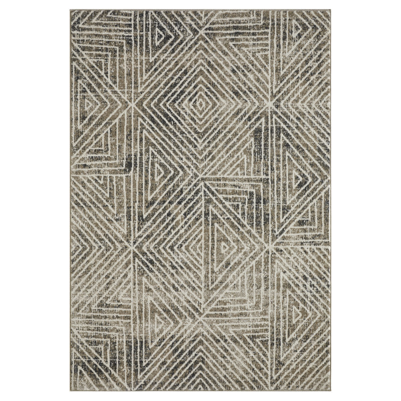 Tapis gris en polypropylène tissé à la machine Aqila, Rectangle 4 pi x 6 pi