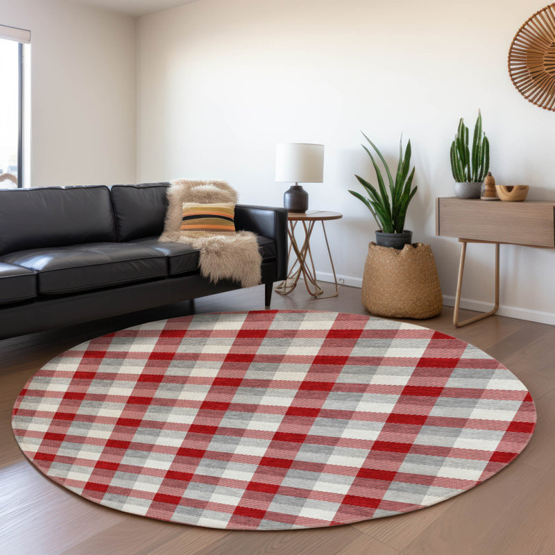 Premium Machine Washable Crumley AMF1053 Plaid Rug, Round 8'