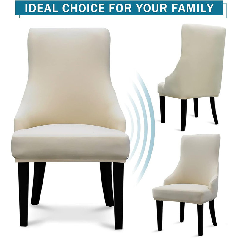 Housse pour fauteuil à oreilles - beige - ensemble de 2, extensible, lavable, compatible avec garniture cloutée, utilisation dans la salle à manger / salon