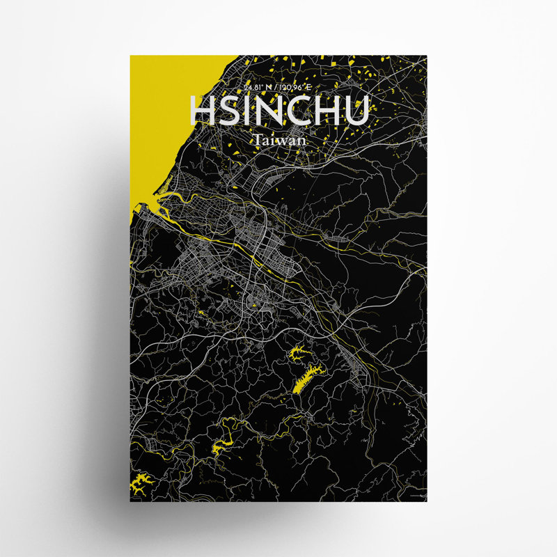 Hsinchu City Map in Times 1 Piece Wall Art, 36cm H x 24cm W x 0.05cm D