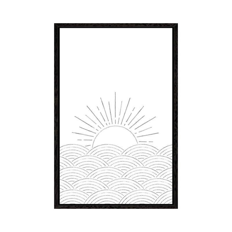 Minimal Sunset On The Sea by Whales Way - Print on Canvas, 152.4cm H x 101.6cm W x 3.81cm D, Black Framed
