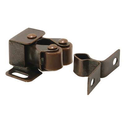 Prime-Line Cabinet Door Catch, 1-1/4 in., Steel, Bronze, Spring-Loaded, Double