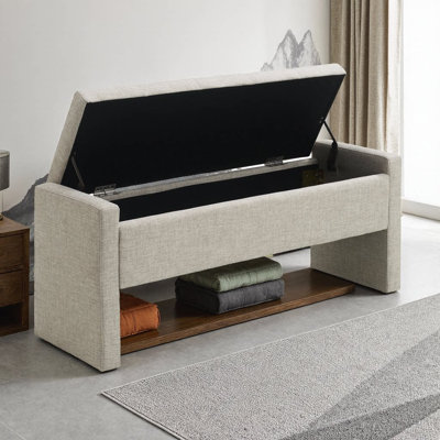 Banc de rangement moderne en lin de 47 po, repose-pieds rabattable, espace intérieur de 41,7 po, chambre et salon à usages multiples