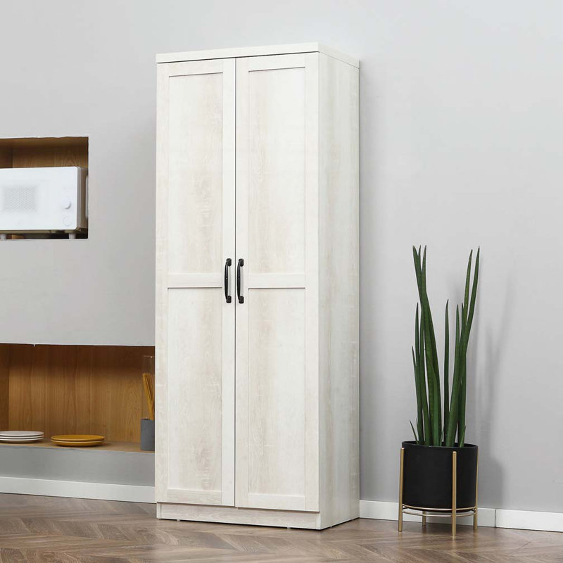 Garde-manger à 2 portes, armoire de rangement autoportante avec tablettes à 5 niveaux et 2 tablettes réglables, White