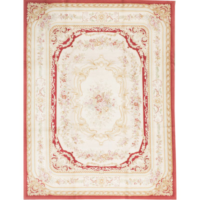 Hand-Knotted High-Quality Ivory and Red Area Rug