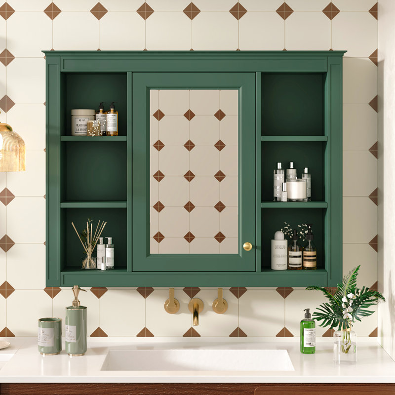 Armoire murale de salle de bain avec 6 tablettes ouvertes - miroir moderne de 35 po x 27,5 po pour tablettes de rangement polyvalentes