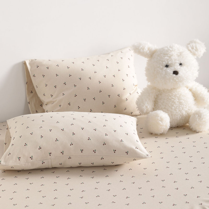 Toddler Pillowcase - Jersey Cotton Crib Size, Beige/Red Cherry