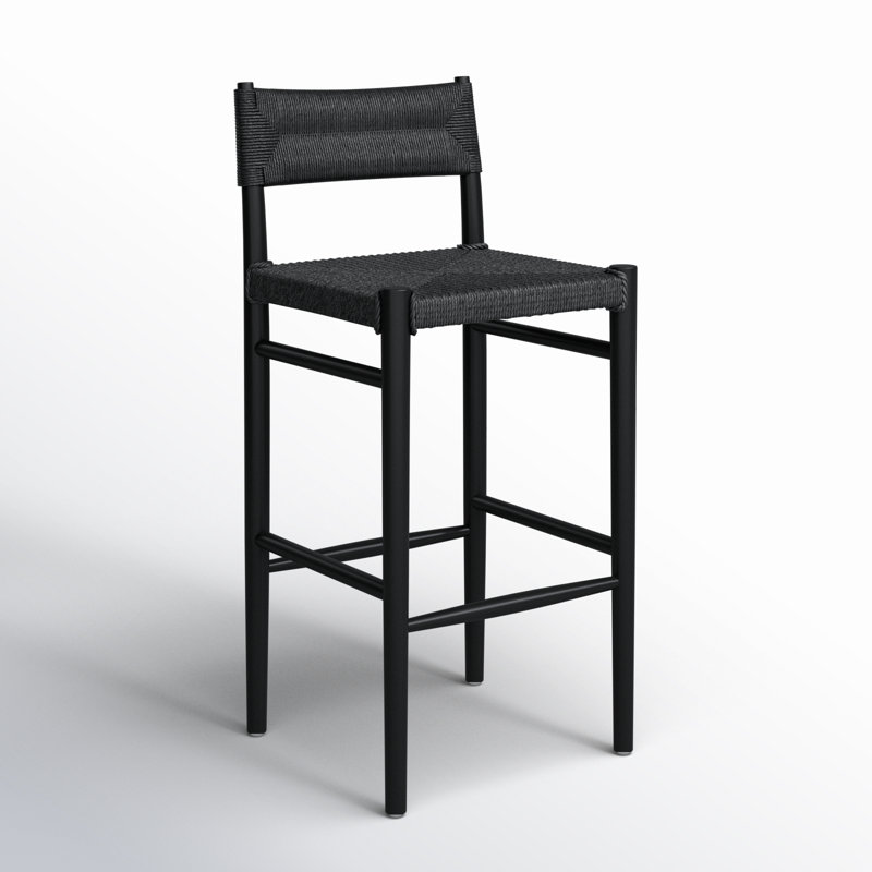 Outdoor Teak Bar Stool, Black, Black, 30"