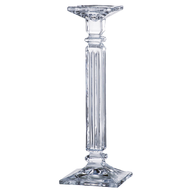 Glass Tabletop Candlestick, 14" H x 4.75" W x 4.75" D
