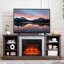 Meuble télé avec grand espace de rangement et entourage en imitation pierre, console multimédia avec grand placard de rangement, meuble télé moderne avec insert foyer de 58 cm (23 po), 178 cm (70,12 po) L x 39 cm (15,35 po) P x 66,5 cm (25,83 po) H