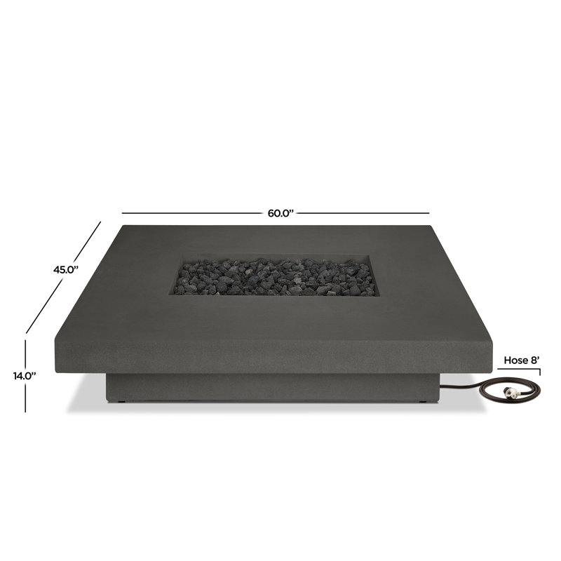 Geneva Concrete Propane Fire Pit Table, Carbon, 14" H x 60" W x 45" D