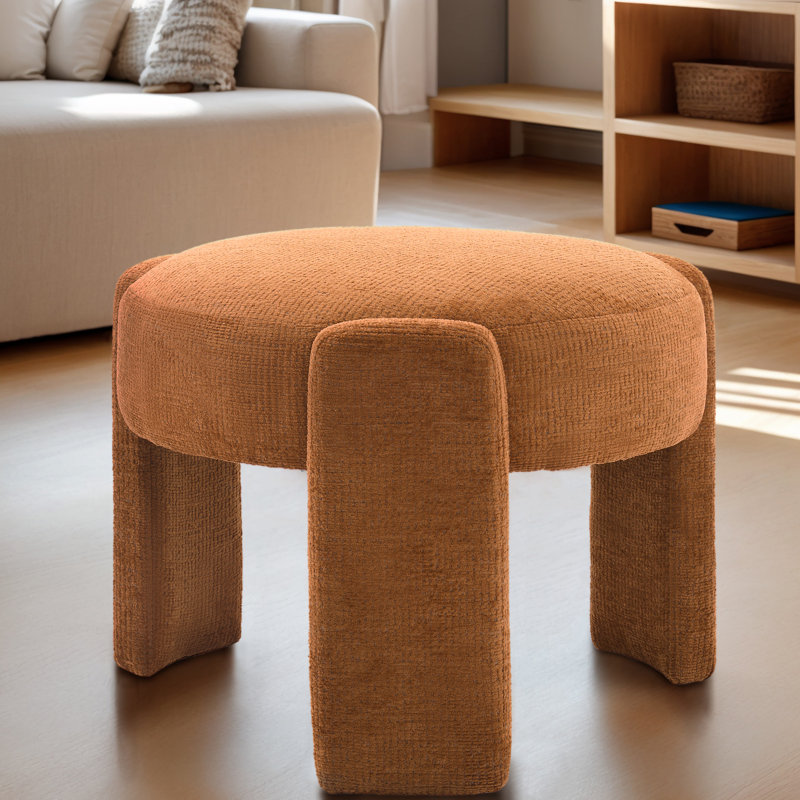 Modern Unique Design 20.5" W Chenille Upholstered Ottoman, Orange Chenille