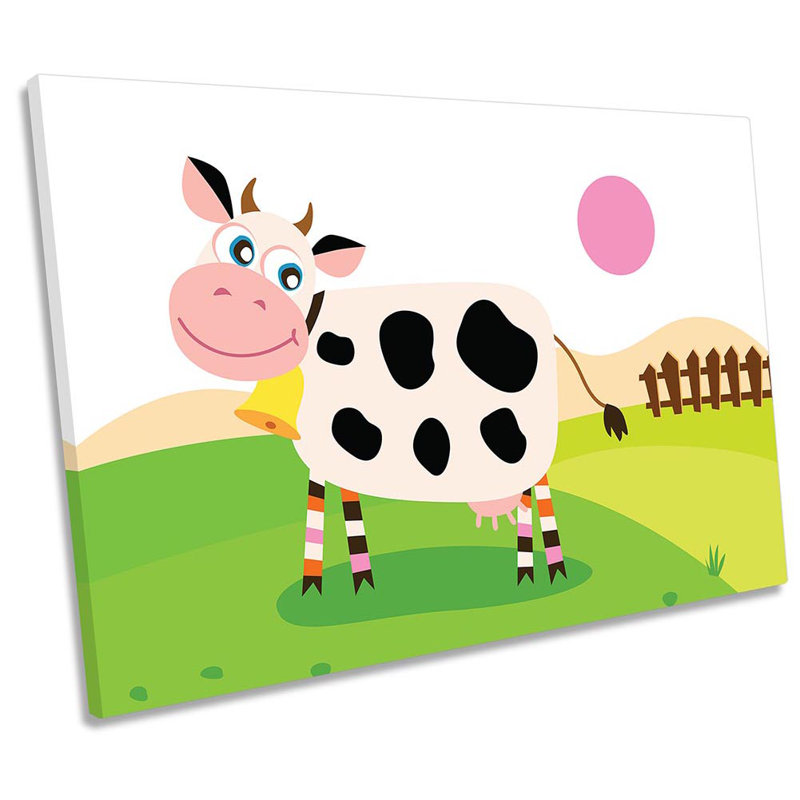 Cartoon Cow Kids Room Framed - Wrapped Canvas Print, 91.4cm H x 137.2cm W x 4cm D