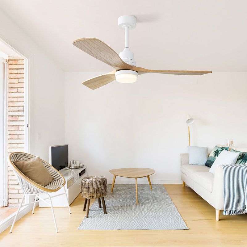 Ventilateur de plafond d'intérieur 52 pouces avec lumière à DEL à intensité variable 3 pales en bois massif, télécommande, moteur à courant continu réversible pour le salon