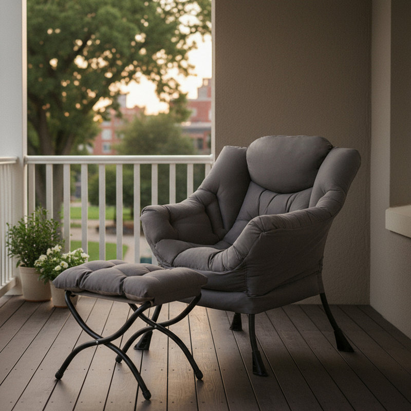 Fauteuil paresseux et rembourré Abramson, Coton gris chaud, Non