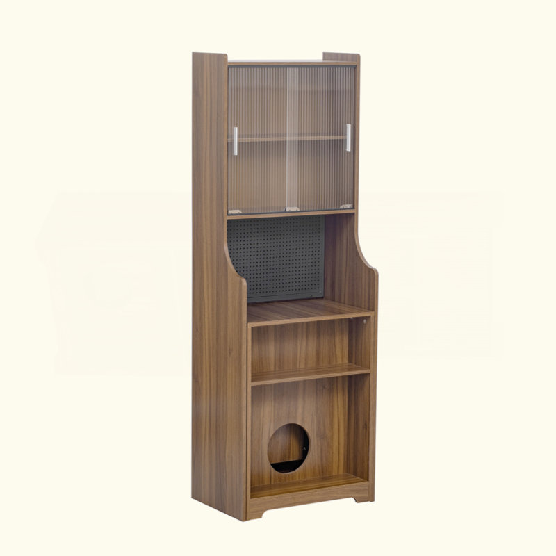 Armoire Mid-Century en noyer de style Mid-Century avec lit à griffer pour chat