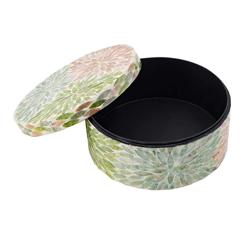Boîte de rangement ronde D10x5 ", rose / vert / bleu