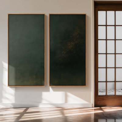 Large Framed Canvas Wall Art Set - Dark Green Deep Emerald Abstract Prints - 60"x20"x2pcs, 60"x30"x2pcs